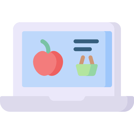 Online shopping commerce and shopping laptop food icon Online shopping commerce and shopping laptop food icon