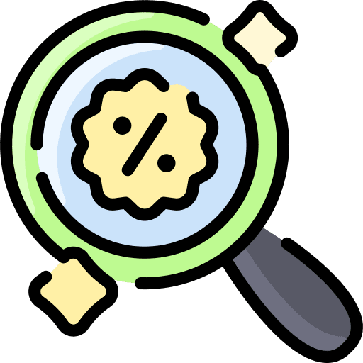 Search sales percentage magnifying glass icon