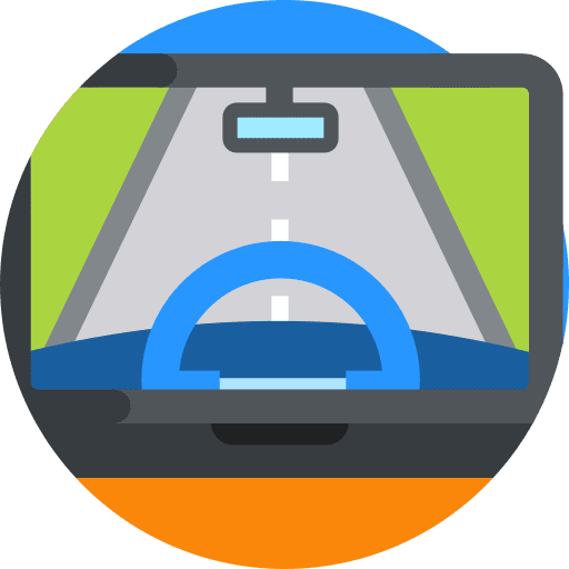 Simulator steering wheel road driving lessons icon