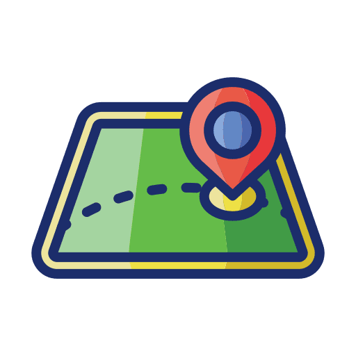 Point of interest destination maps and location exclamation mark icon