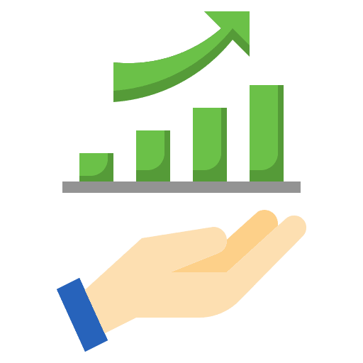 Increasing bar graph sales increase hand icon