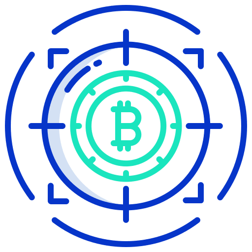 Target bitcoin digital money aim icon