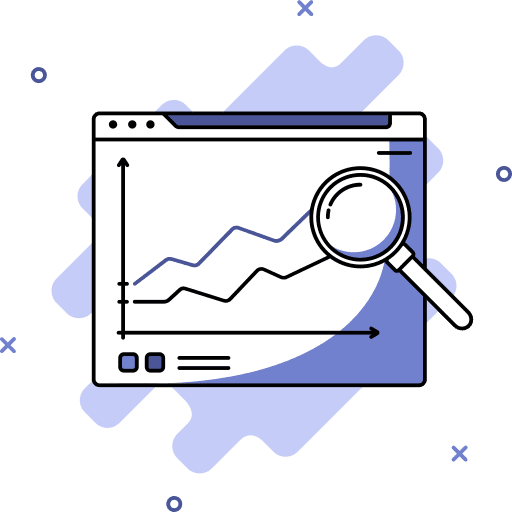 Analytics graph line magnifying glass analytics icon