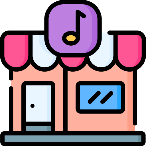 Music store commerce and shopping building guitar icon Music store commerce and shopping building guitar icon