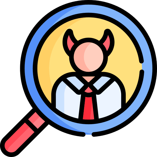 Devil magnifying glass corruption devil icon