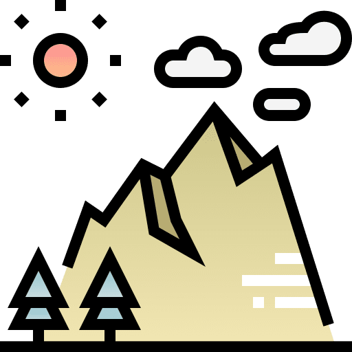 Mountain mountain clouds and sun landscape icon