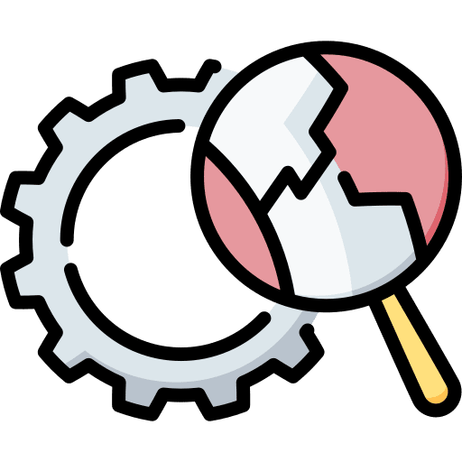 Failure analysis evaluation magnifying glass icon Failure analysis evaluation magnifying glass icon