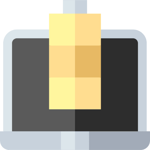 Computer laptop charging thunderbolt icon