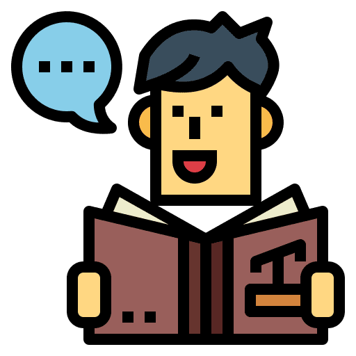 Storytelling book speech bubble man icon