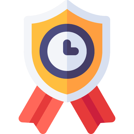 Quality assurance clock security shield icon