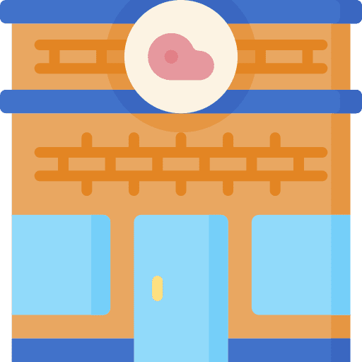 Restaurant steak food and restaurant building icon Restaurant steak food and restaurant building icon