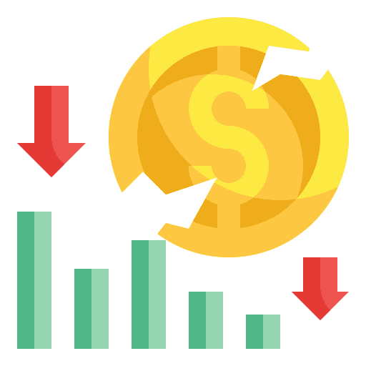 Bar chart dollar stock market down arrow icon