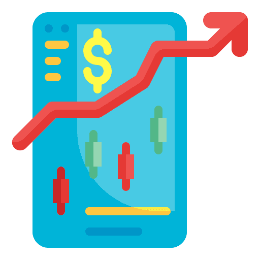 Smartphone stock market money arrow up icon Smartphone stock market money arrow up icon