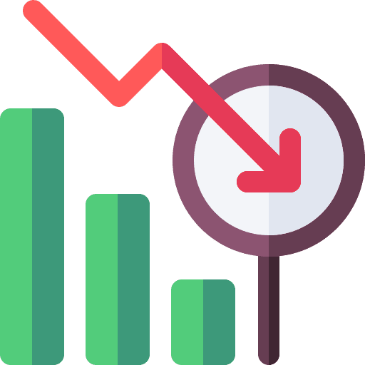 Analytics loupe line bars decrease icon