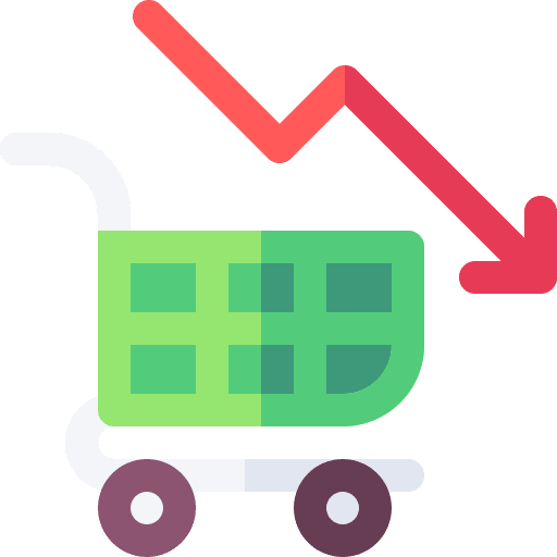 Shopping cart sales down arrow decrease icon