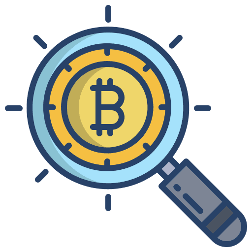 Search loupe digital currency cryptocurrency icon