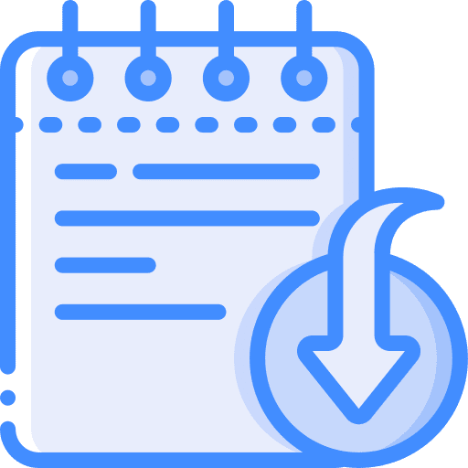 Notepad down arrow writing documents icon