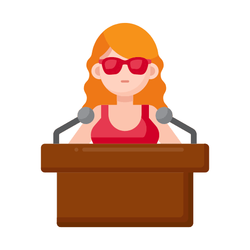 Press conference woman lecture podium icon