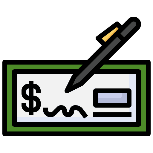Cheque bank check signing money icon
