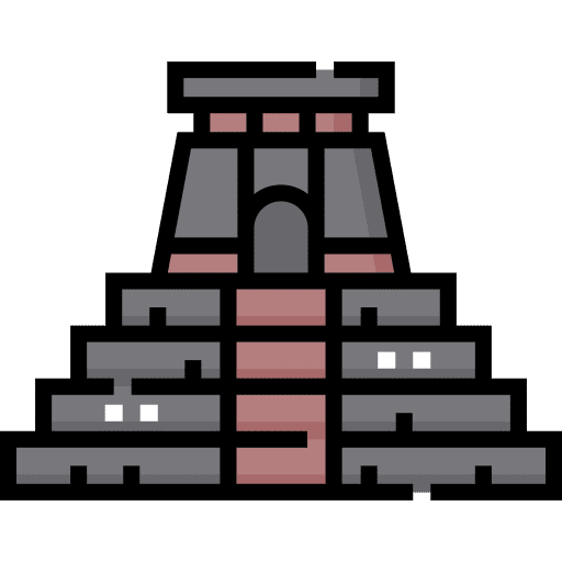 Temple architecture and city pyramid archaeology icon