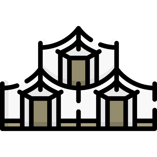Refugee camp hospital medical care architecture and city icon