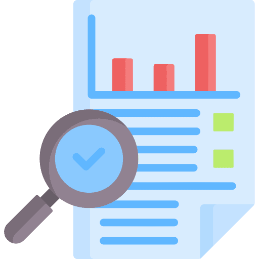 Market research market research bar chart magnifying glass icon