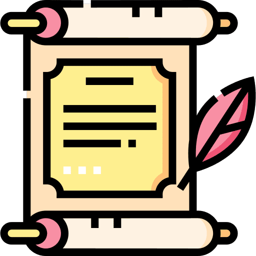 Scroll medieval papyrus feather pen icon
