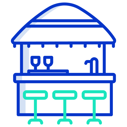 Beach bar architecture and city summer beach bar icon