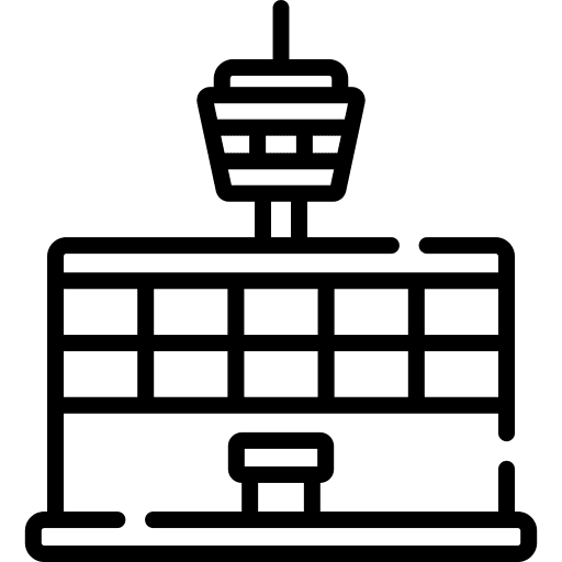 Airport architecture and city airplane flight icon