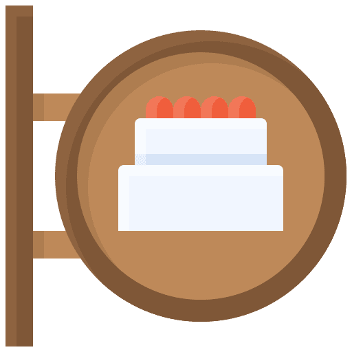 Bakery shop food and restaurant sign cake icon