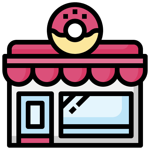 Donut shop architecture and city donut shop store icon