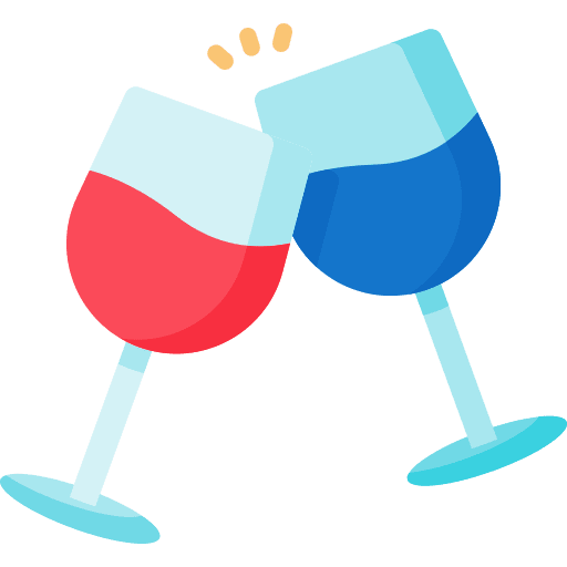 Glasses alcohol food and restaurant cheers icon