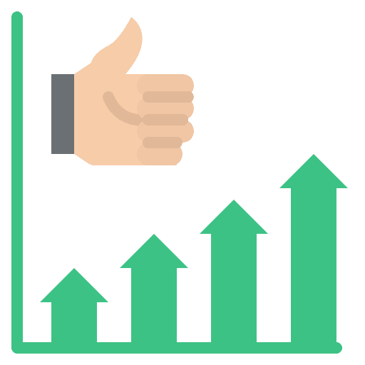 Thumb up rising arrow win icon Thumb up rising arrow win icon