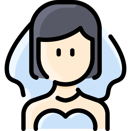 Bride black hair wedding dress woman icon