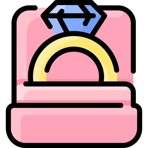 Wedding ring love and romance diamond ring ring box icon