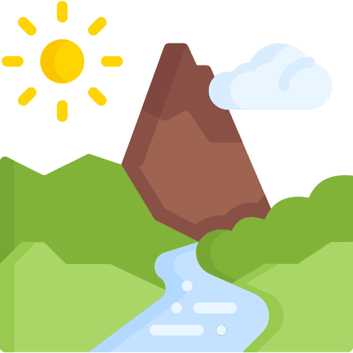 River sun mountain hill icon