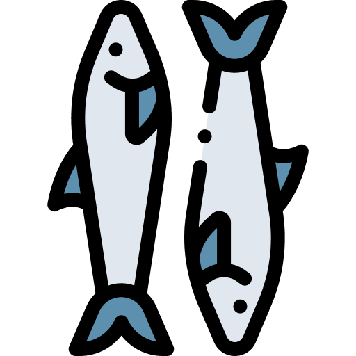 Sardines raw food and restaurant diet icon