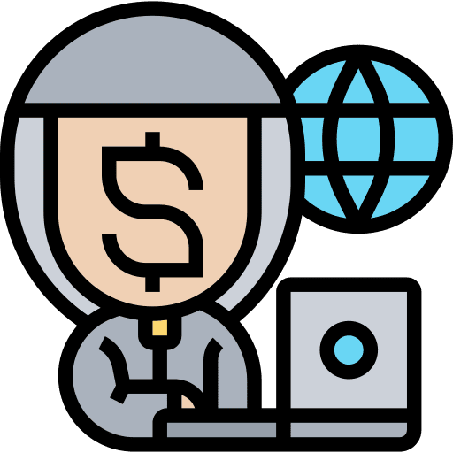 Cybercrime business and finance cryptocurrency thief icon