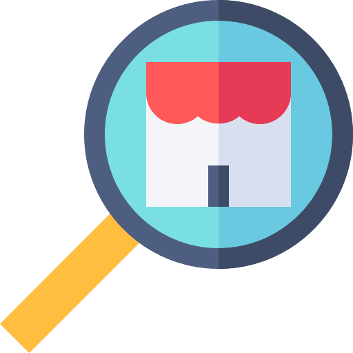 Store magnifying glass study market research icon Store magnifying glass study market research icon
