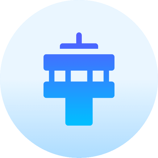 Control tower architecture and city airline flight icon