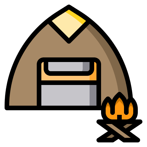 Camping tent fire holidays icon