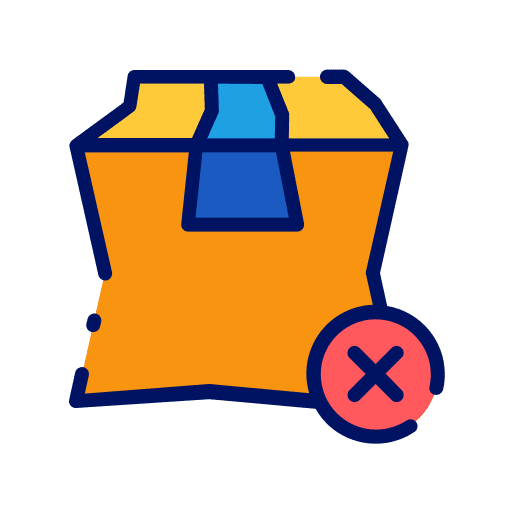 Damaged package not approved cardboard shipping and delivery icon
