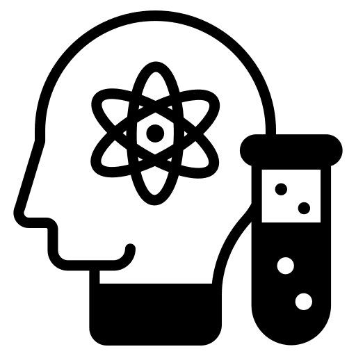 Scientist thinking mind atom icon