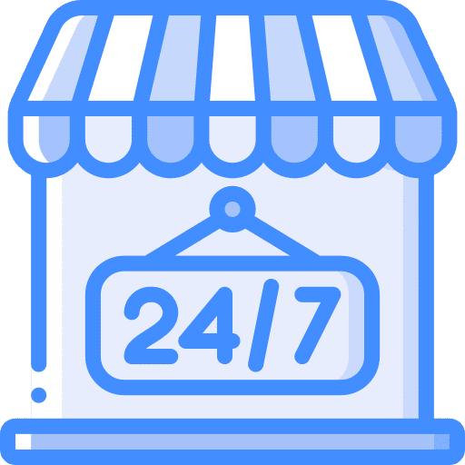 24 hours commerce and shopping groceries shopping store icon