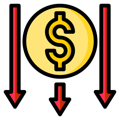 Arrow down money coin loss icon