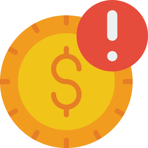 Dollar exclamation mark alert payment icon