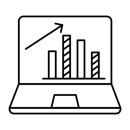 Laptop graphs business and finance arrow icon