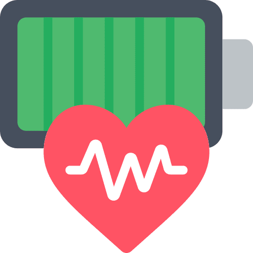 Battery status low battery heart electronics icon
