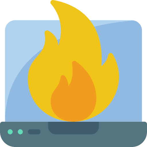 Laptop fire computer burning icon