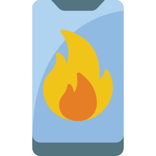 Smartphone warning sign fire smartphone icon